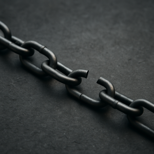 Broken chain symbolizing the rejection of victim-blaming and attempted humiliation, core tactics in violence against women