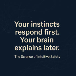 Neuroscience-themed digital graphic illustrating the concept that instinctive threat detection occurs before conscious processing.